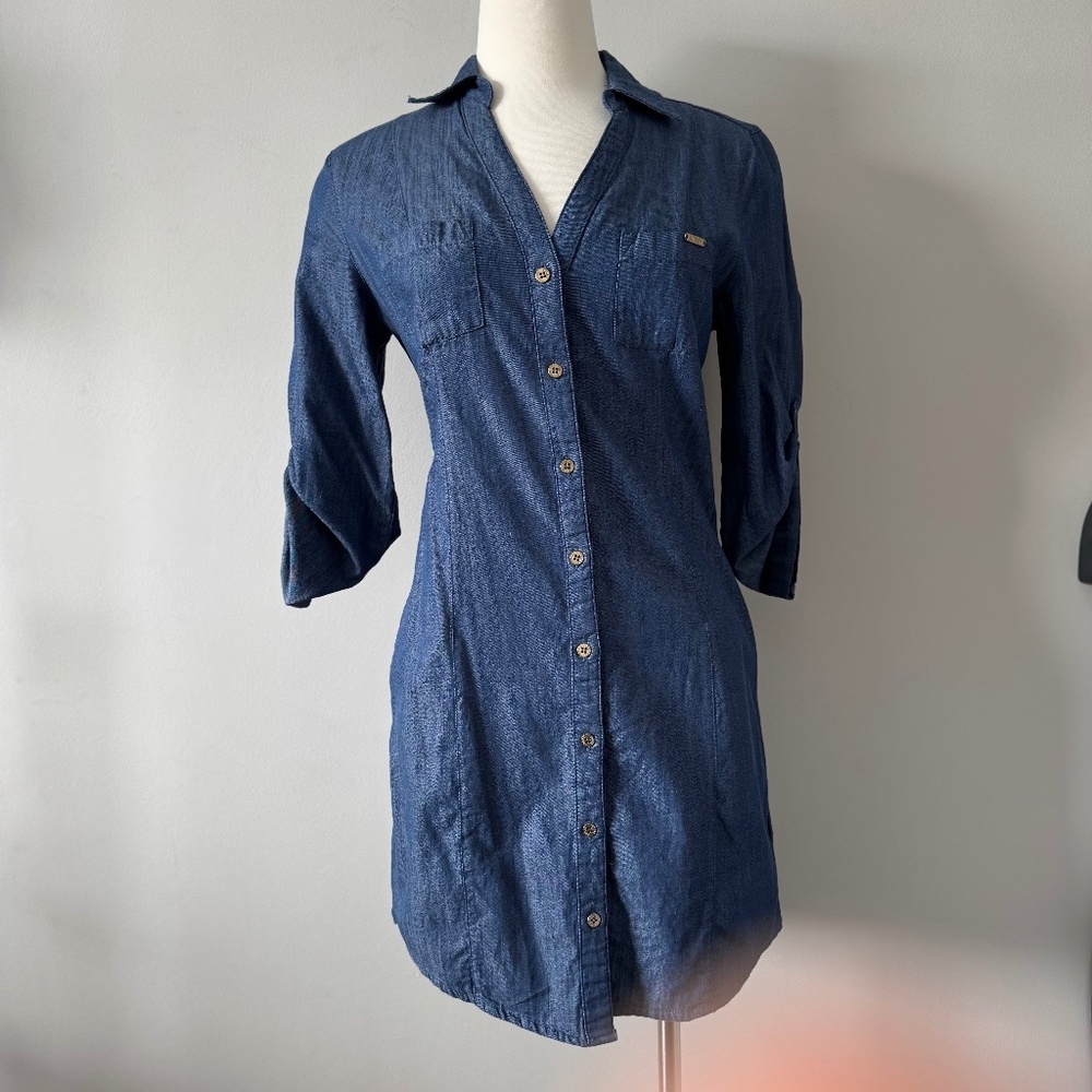 Guess Blue Long Sleeve Denim Dress